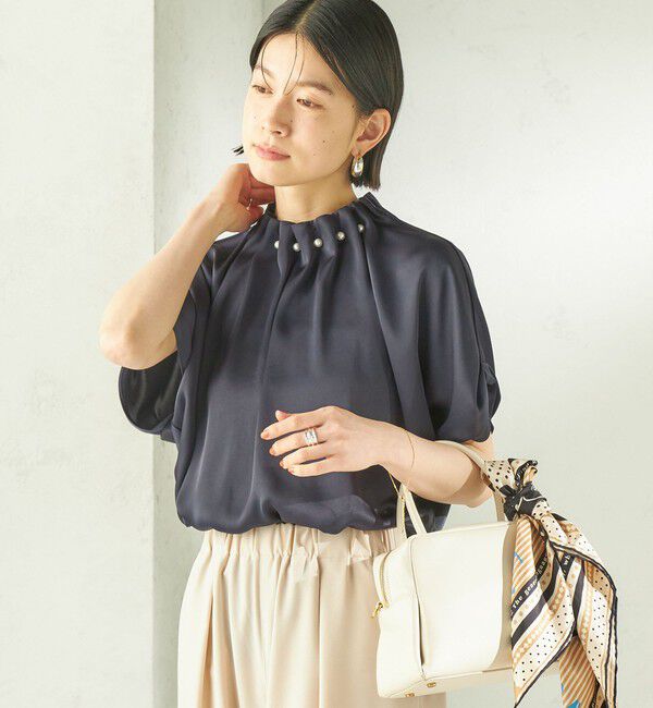SHIPS for women「【一部WEB限定】〈手洗い可能〉パール モチーフ ネック ギャザー ドルマン ブラウス」|シャツ・ブラウス|