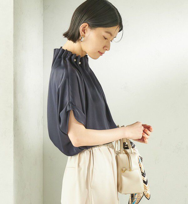 SHIPS for women「【一部WEB限定】〈手洗い可能〉パール モチーフ ネック ギャザー ドルマン ブラウス」|シャツ・ブラウス|