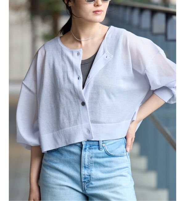 IENA「《追加/UVカット》テレコストレッチフレンチノースリーブ」|Tシャツ・カットソー|