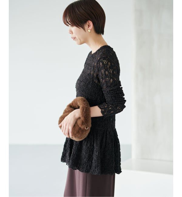 IENA「《WEB限定/追加》Flowerストレッチレース ペプラムプルオーバー」|Tシャツ・カットソー|