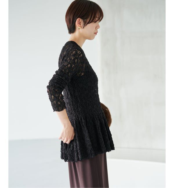 IENA「《WEB限定/追加》Flowerストレッチレース ペプラムプルオーバー」|Tシャツ・カットソー|
