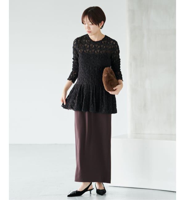 IENA「《WEB限定/追加》Flowerストレッチレース ペプラムプルオーバー」|Tシャツ・カットソー|