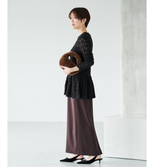 IENA「《WEB限定/追加》Flowerストレッチレース ペプラムプルオーバー」|Tシャツ・カットソー|