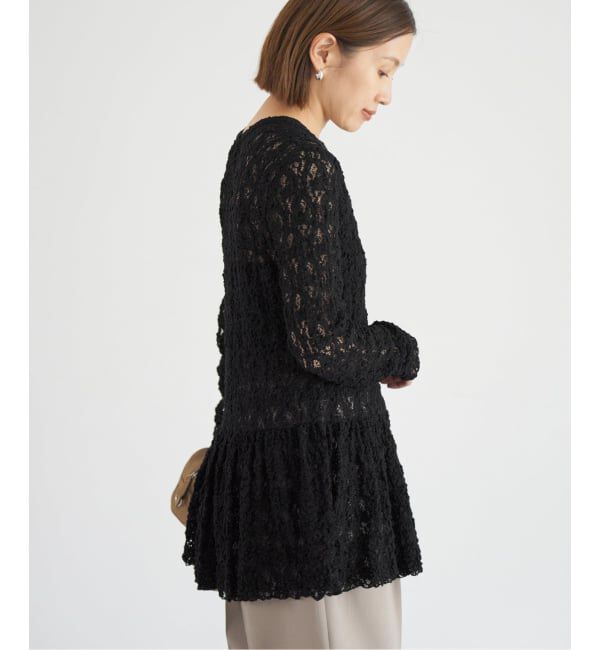 IENA「《WEB限定/追加》Flowerストレッチレース ペプラムプルオーバー」|Tシャツ・カットソー|