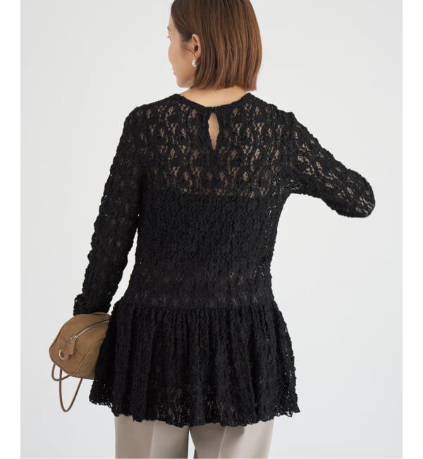 IENA「《WEB限定/追加》Flowerストレッチレース ペプラムプルオーバー」|Tシャツ・カットソー|