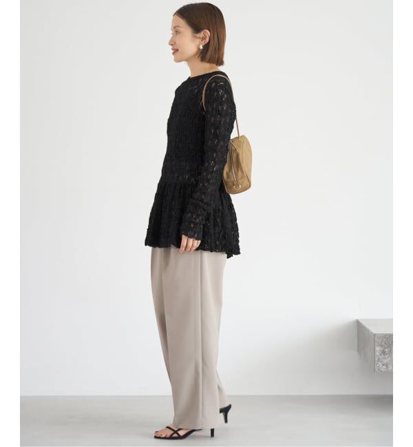IENA「《WEB限定/追加》Flowerストレッチレース ペプラムプルオーバー」|Tシャツ・カットソー|
