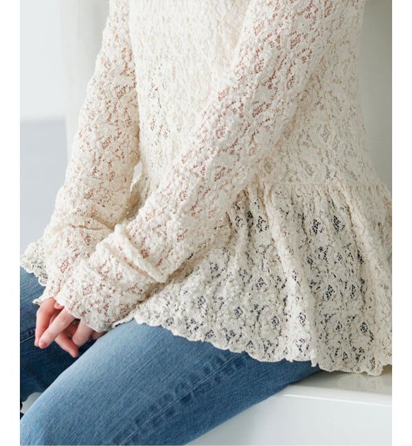 IENA「《WEB限定/追加》Flowerストレッチレース ペプラムプルオーバー」|Tシャツ・カットソー|