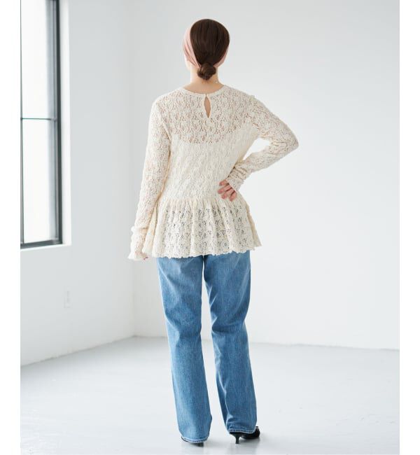 IENA「《WEB限定/追加》Flowerストレッチレース ペプラムプルオーバー」|Tシャツ・カットソー|