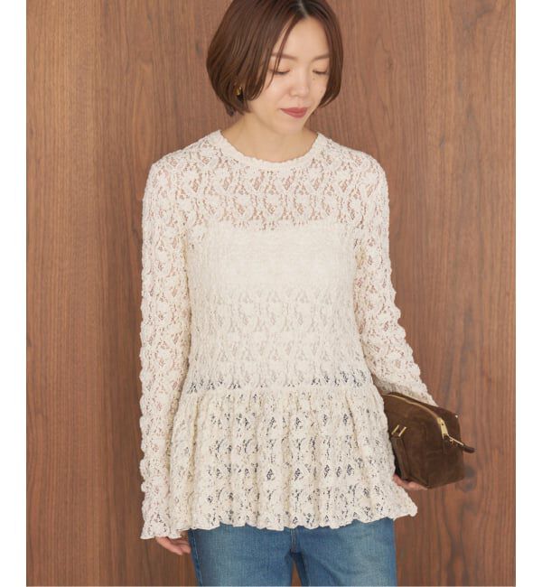 IENA「《WEB限定/追加》Flowerストレッチレース ペプラムプルオーバー」|Tシャツ・カットソー|