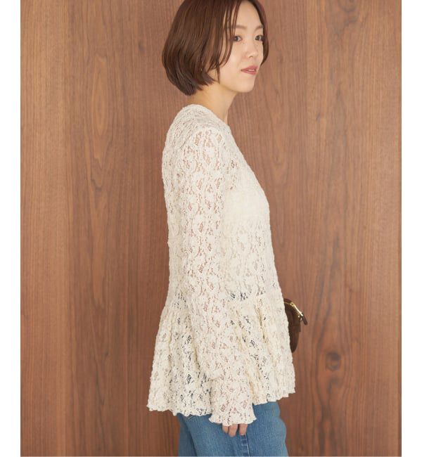 IENA「《WEB限定/追加》Flowerストレッチレース ペプラムプルオーバー」|Tシャツ・カットソー|
