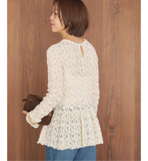 IENA「《WEB限定/追加》Flowerストレッチレース ペプラムプルオーバー」|Tシャツ・カットソー|