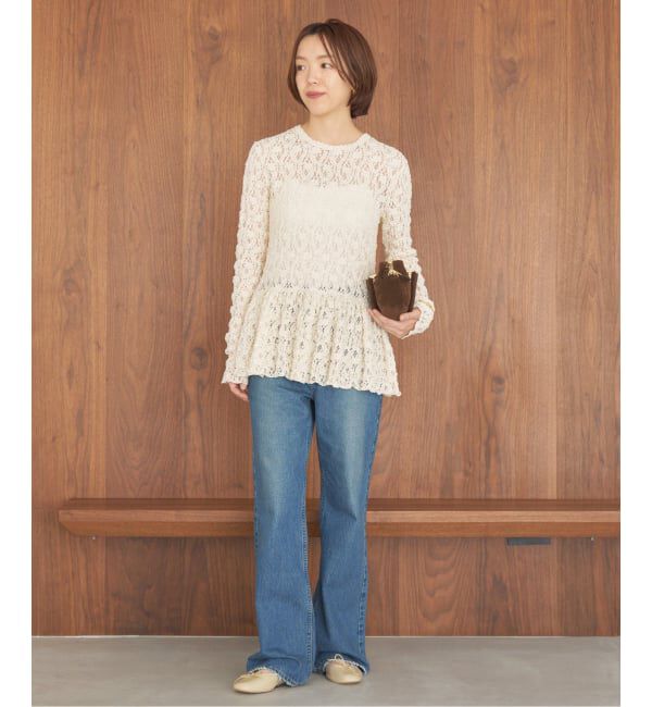 IENA「《WEB限定/追加》Flowerストレッチレース ペプラムプルオーバー」|Tシャツ・カットソー|