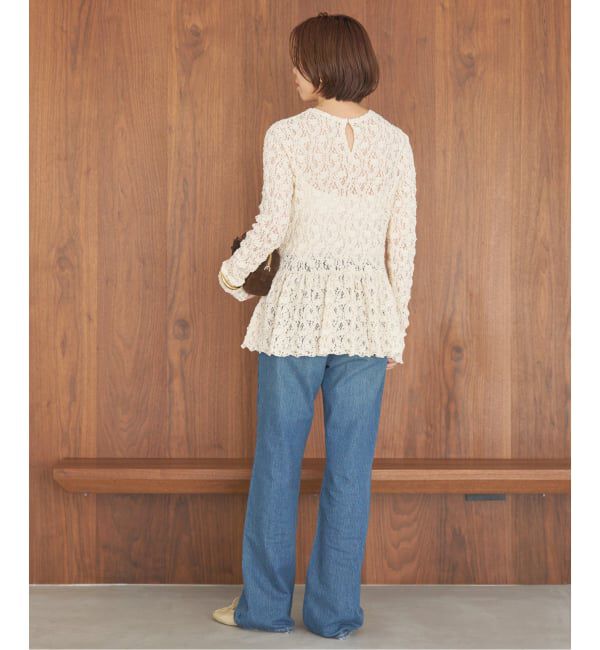 IENA「《WEB限定/追加》Flowerストレッチレース ペプラムプルオーバー」|Tシャツ・カットソー|