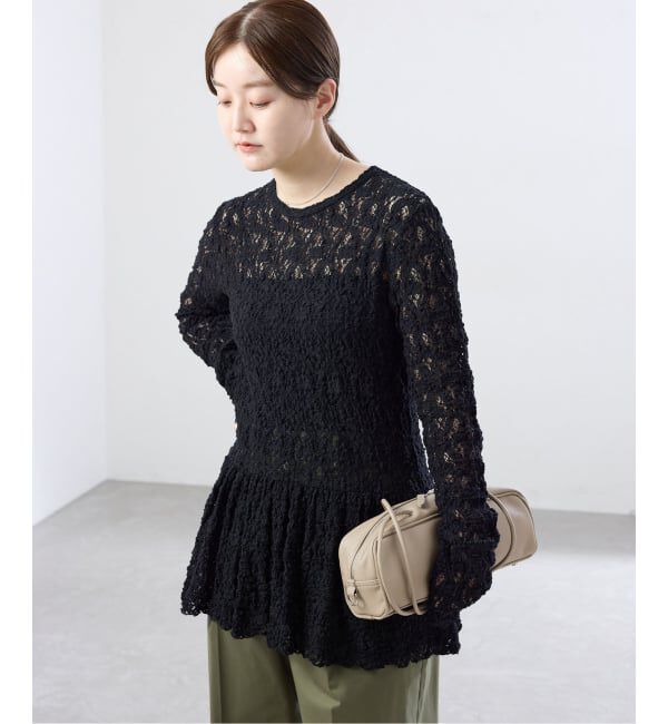 IENA「《WEB限定/追加》Flowerストレッチレース ペプラムプルオーバー」|Tシャツ・カットソー|
