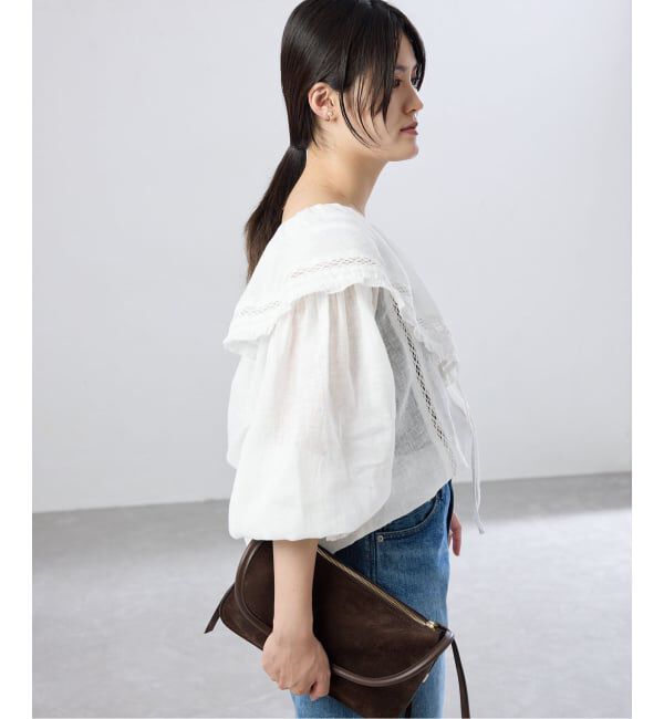IENA「リネンメッシュ ラッフルブラウス」|シャツ・ブラウス|