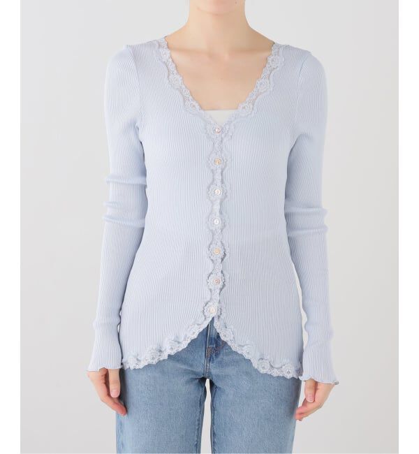 SLOBE IENA「ROSEMUNDE/ロサムンド Lace cardigan 5420」|カーディガン|サックスブルー