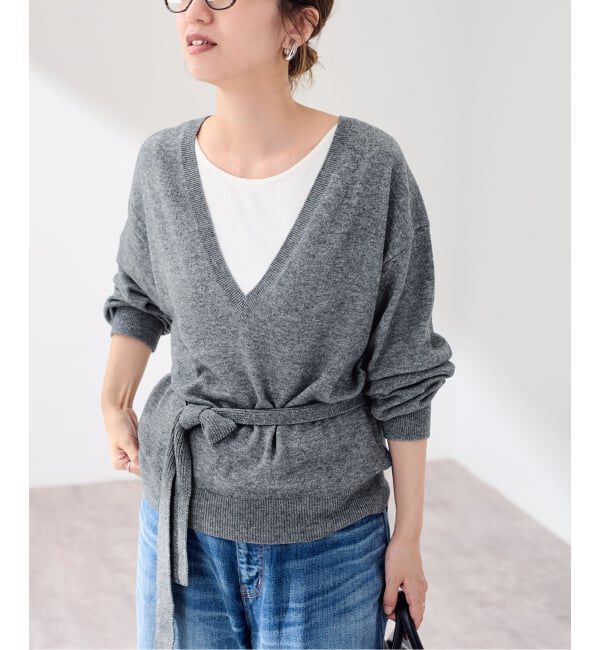 FRAMeWORK「≪手洗い可 / 予約≫カシミヤ混タイ付き深Vプルオーバー」|ニット・セーター|