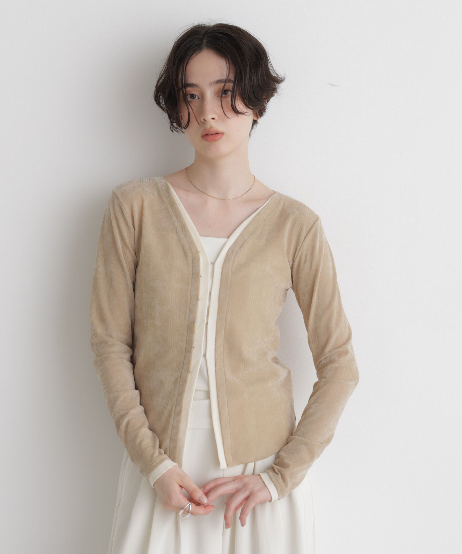 NANO universe「Robert P. Miller/別注 フロッキーメッシュカーデ」|Tシャツ・カットソー|ベージュ