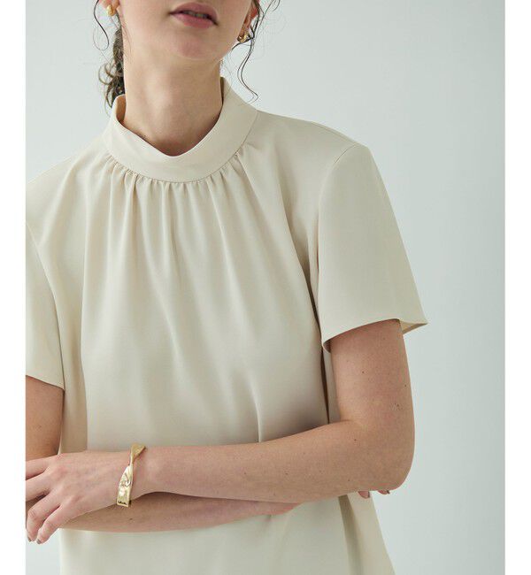 BEIGE,「【L-size・人気シリーズ】EVA / ハイネックハーフスリーブブラウス」|シャツ・ブラウス|