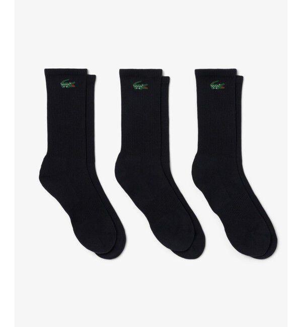 LACOSTE「ワニロゴジャカード スポーツソックス3足セット 底パイル仕立て」|ソックス|ブラック