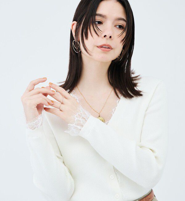 NOLLEY'S sophi「《手洗い可能》レース付きリブVネックカーディガン」|カーディガン|