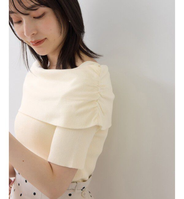 VIS「サイドギャザーオフショル5分袖サマーニット」|ニット・セーター|