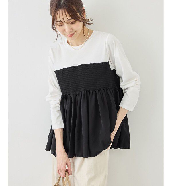 Rope&rsquo;Picnic「シャーリングドッキングロングスリーブカットソー/リンクコーデ」|Tシャツ・カットソー|ブラック系(02)