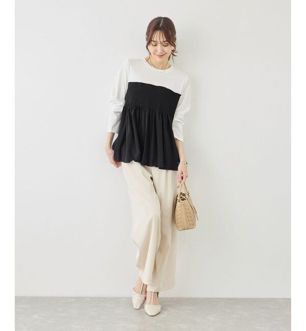 Rope&rsquo;Picnic「シャーリングドッキングロングスリーブカットソー/リンクコーデ」|Tシャツ・カットソー|