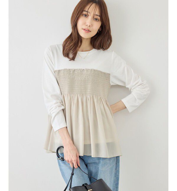 Rope&rsquo;Picnic「シャーリングドッキングロングスリーブカットソー/リンクコーデ」|Tシャツ・カットソー|