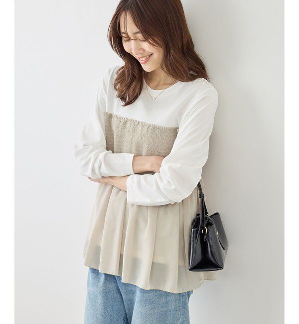 Rope&rsquo;Picnic「シャーリングドッキングロングスリーブカットソー/リンクコーデ」|Tシャツ・カットソー|