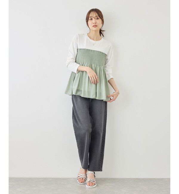 Rope&rsquo;Picnic「シャーリングドッキングロングスリーブカットソー/リンクコーデ」|Tシャツ・カットソー|