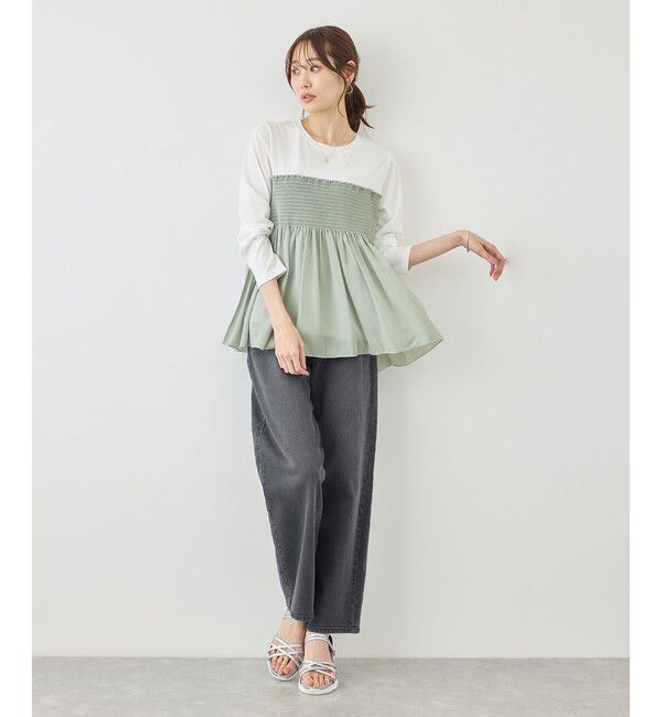 Rope&rsquo;Picnic「シャーリングドッキングロングスリーブカットソー/リンクコーデ」|Tシャツ・カットソー|