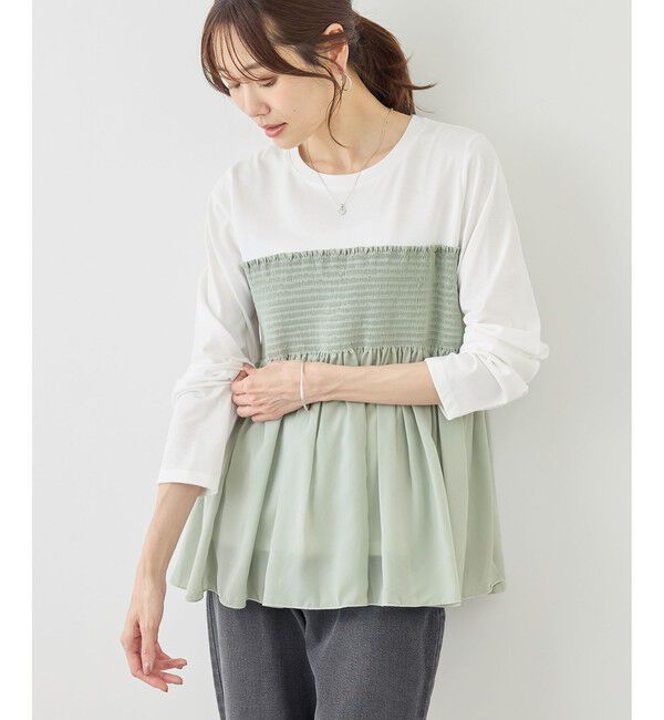 Rope&rsquo;Picnic「シャーリングドッキングロングスリーブカットソー/リンクコーデ」|Tシャツ・カットソー|