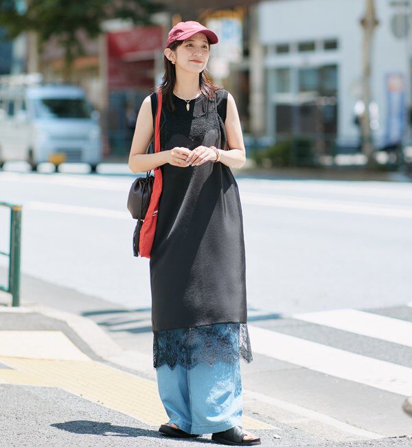  「【上品な光沢が目を引く】シャイニーノースリTee」|キャミソール|