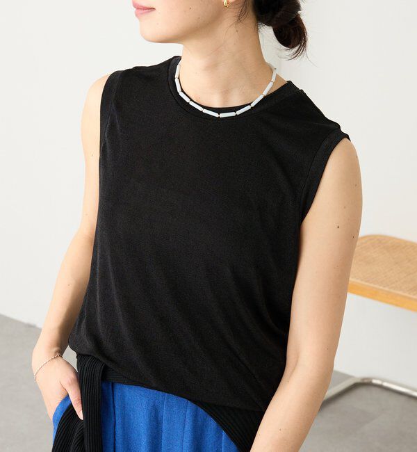  「【上品な光沢が目を引く】シャイニーノースリTee」|キャミソール|