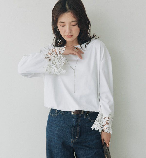  「【接触冷感/透湿性/紫外線防止】レースカフスカットソー」|Tシャツ・カットソー|