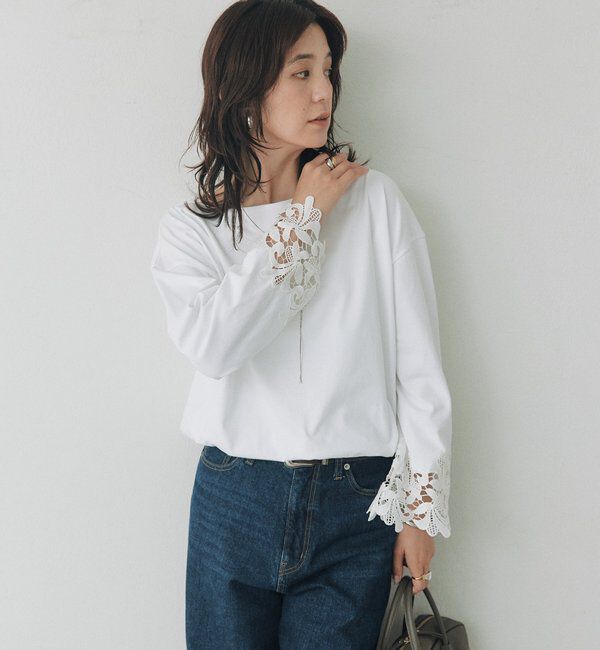  「【接触冷感/透湿性/紫外線防止】レースカフスカットソー」|Tシャツ・カットソー|