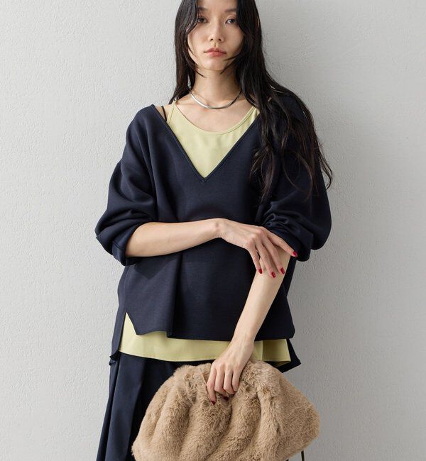  「【キャミソール付き】ダンボールVネックプルオーバー」|Tシャツ・カットソー|