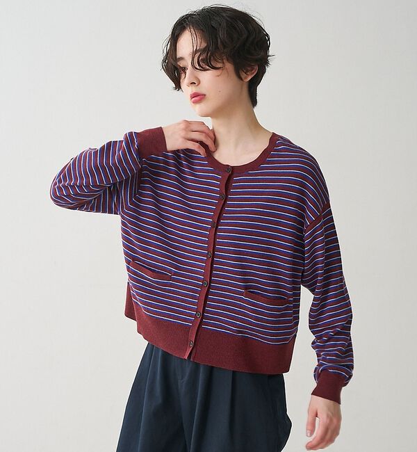 collex「クルーネックショート丈ボーダーカーディガン」|カーディガン|