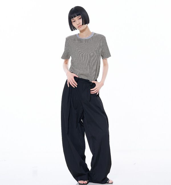 NOMINE「楊柳シボ感 リンガーTシャツ ｜ 半袖 リブ切替 クロップド丈」|Tシャツ・カットソー|