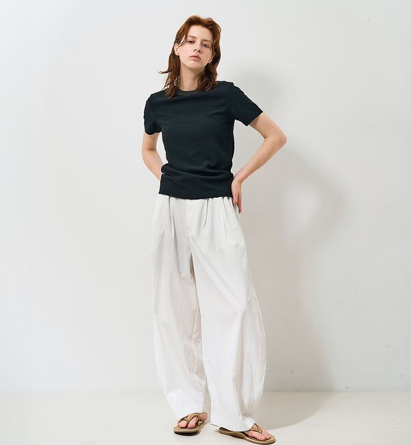 NOMINE「楊柳シボ感 リンガーTシャツ ｜ 半袖 リブ切替 クロップド丈」|Tシャツ・カットソー|