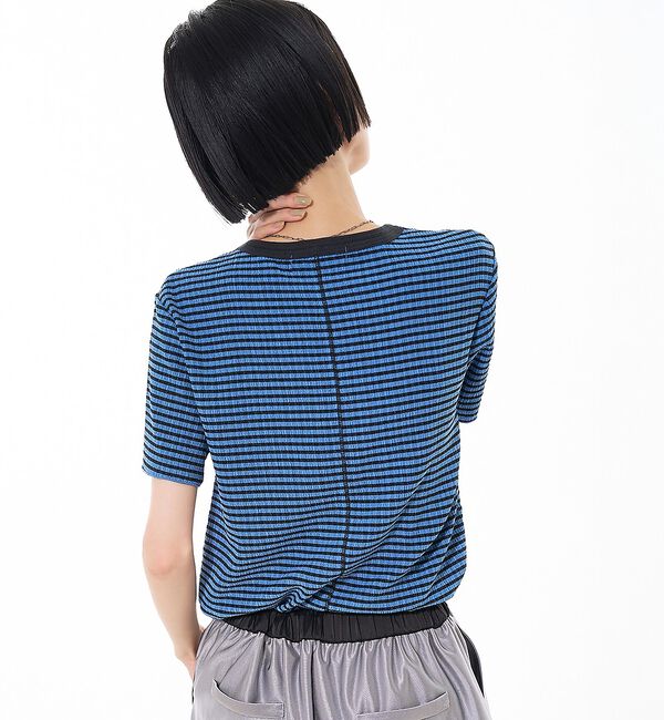 NOMINE「楊柳シボ感 リンガーTシャツ ｜ 半袖 リブ切替 クロップド丈」|Tシャツ・カットソー|