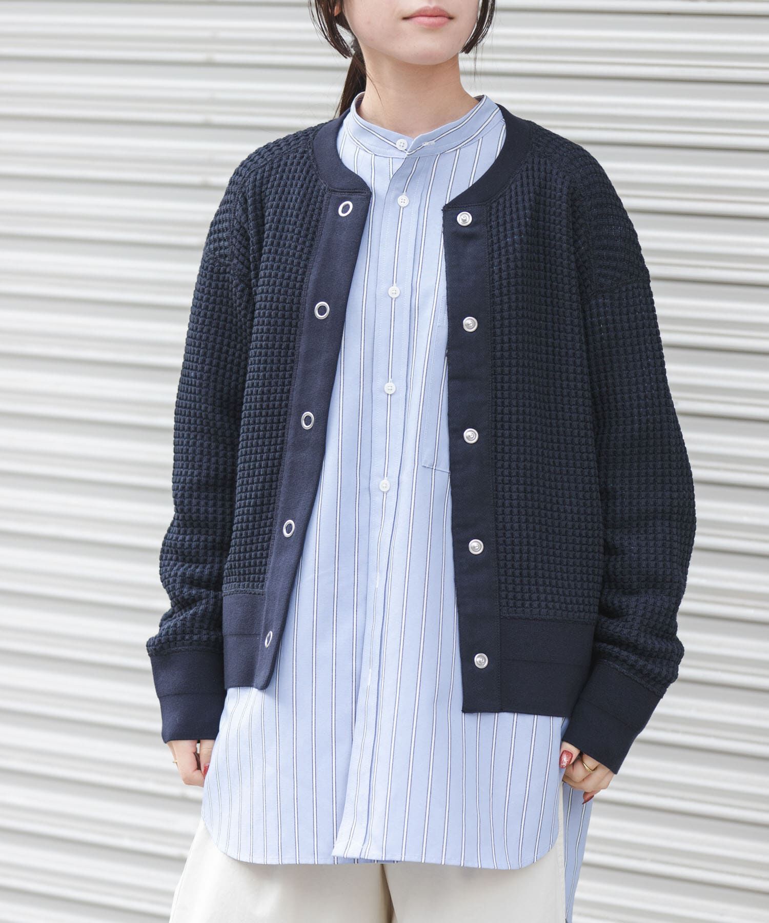 URBAN RESEARCH DOORS「FORK&SPOON　ワッフルカーディガン」|カーディガン|ネイビー