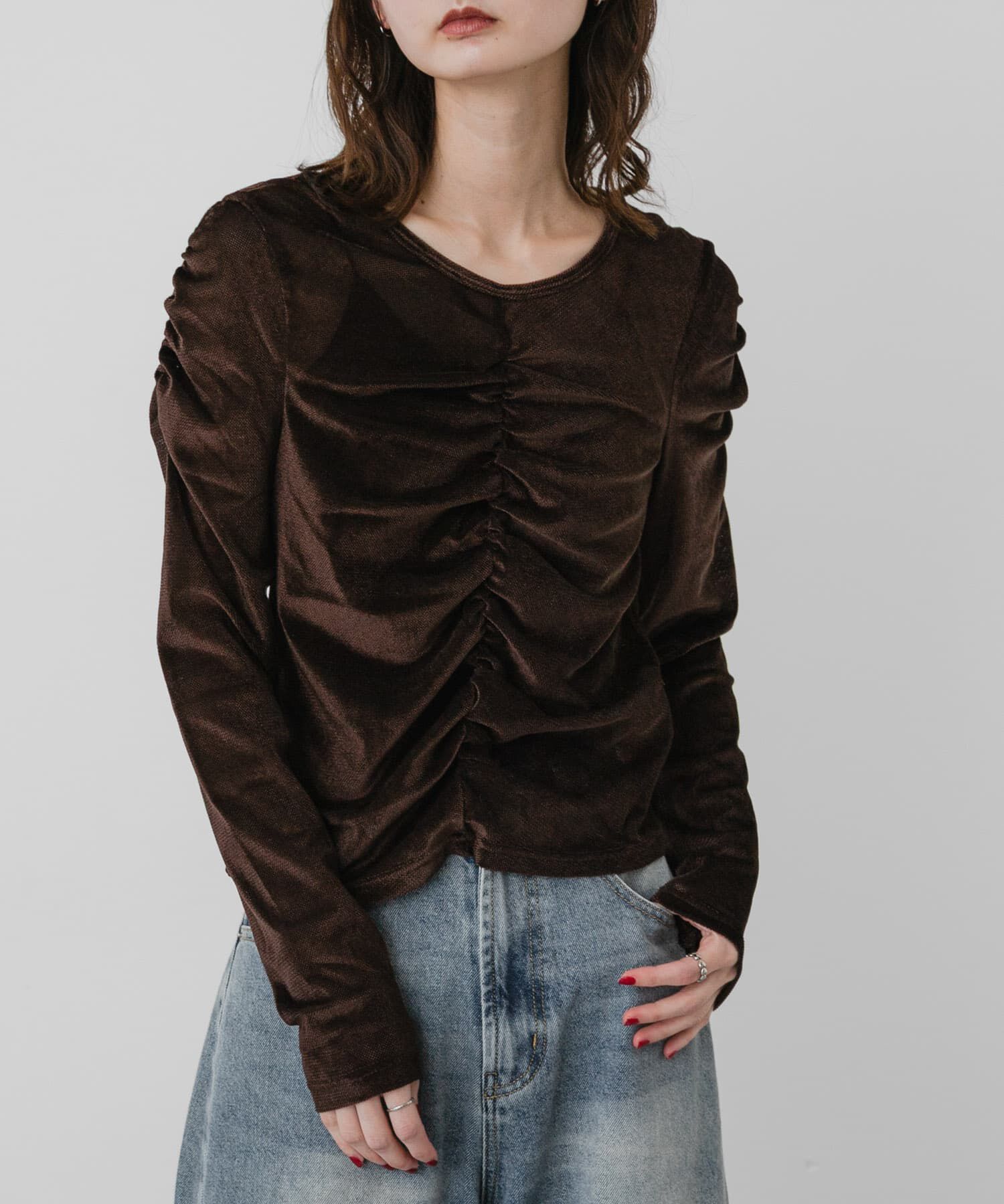 SENSE OF PLACE by URBAN RESEARCH「『WEB/一部店舗限定』シアーベロアシャーリングトップ」|Tシャツ・カットソー|ブラウン