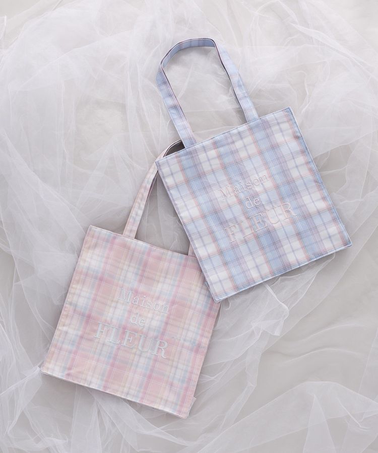 Maison de FLEUR「【A4対応】ブランドロゴ刺繍チェックスクエアトート」|トートバッグ|