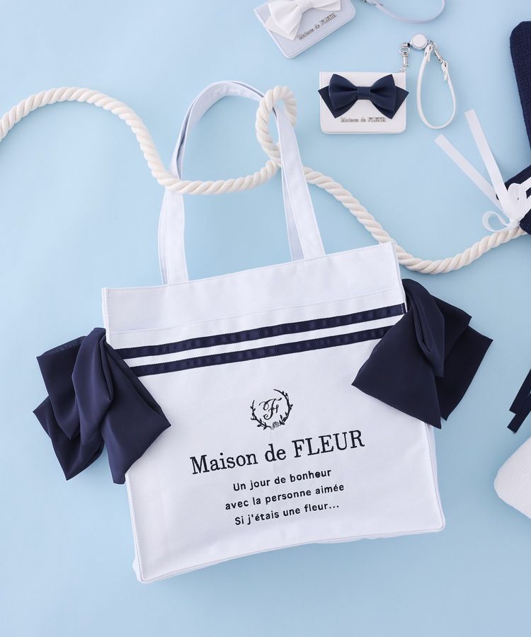 Maison de FLEUR「マリンラインリボンスクエアトートバッグ」|トートバッグ|ライトブルー