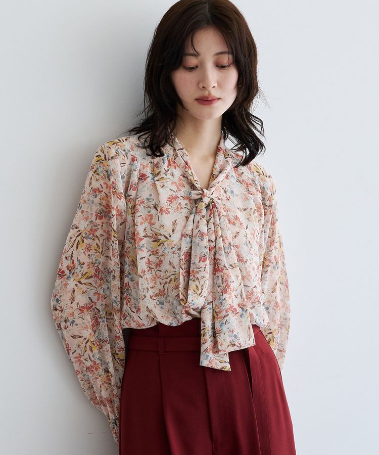 YECCA VECCA「フラワー柄シアーボウタイブラウス」|シャツ・ブラウス|
