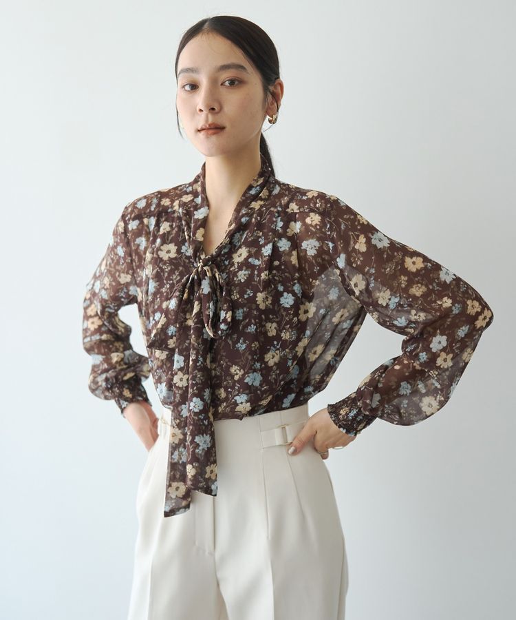 YECCA VECCA「フラワー柄シアーボウタイブラウス」|シャツ・ブラウス|