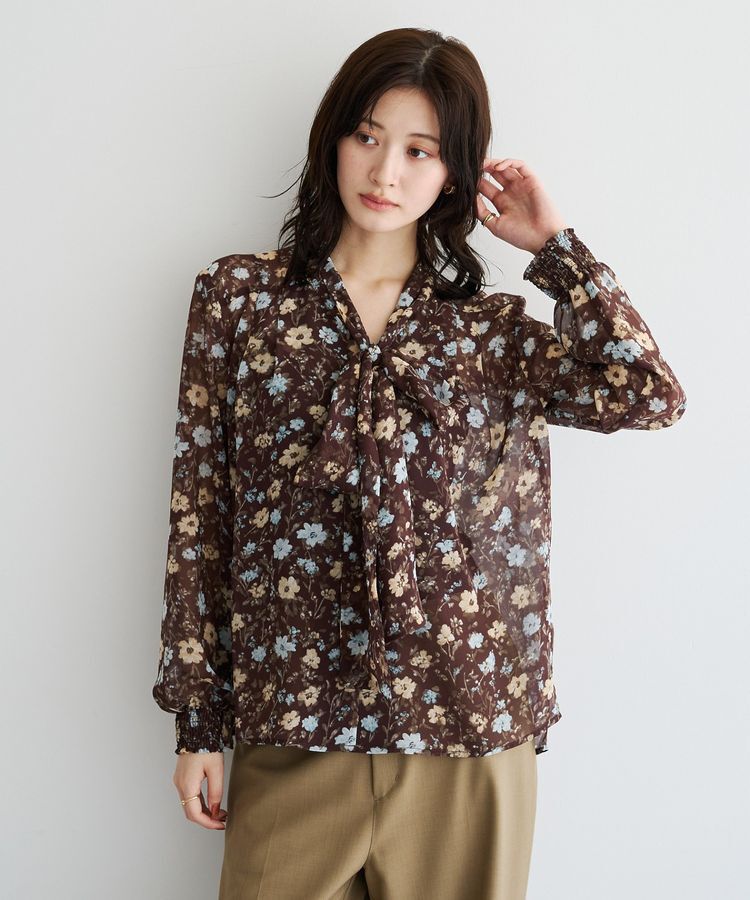 YECCA VECCA「フラワー柄シアーボウタイブラウス」|シャツ・ブラウス|