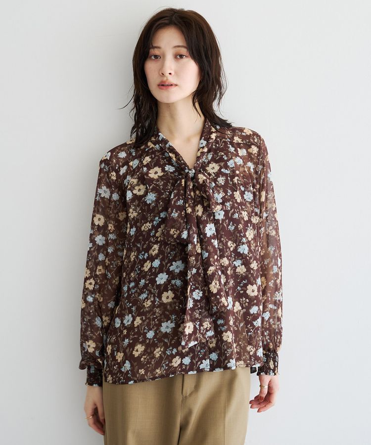 YECCA VECCA「フラワー柄シアーボウタイブラウス」|シャツ・ブラウス|
